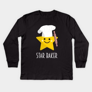 Cute Star Baker with Rolling Pin - Black Kids Long Sleeve T-Shirt